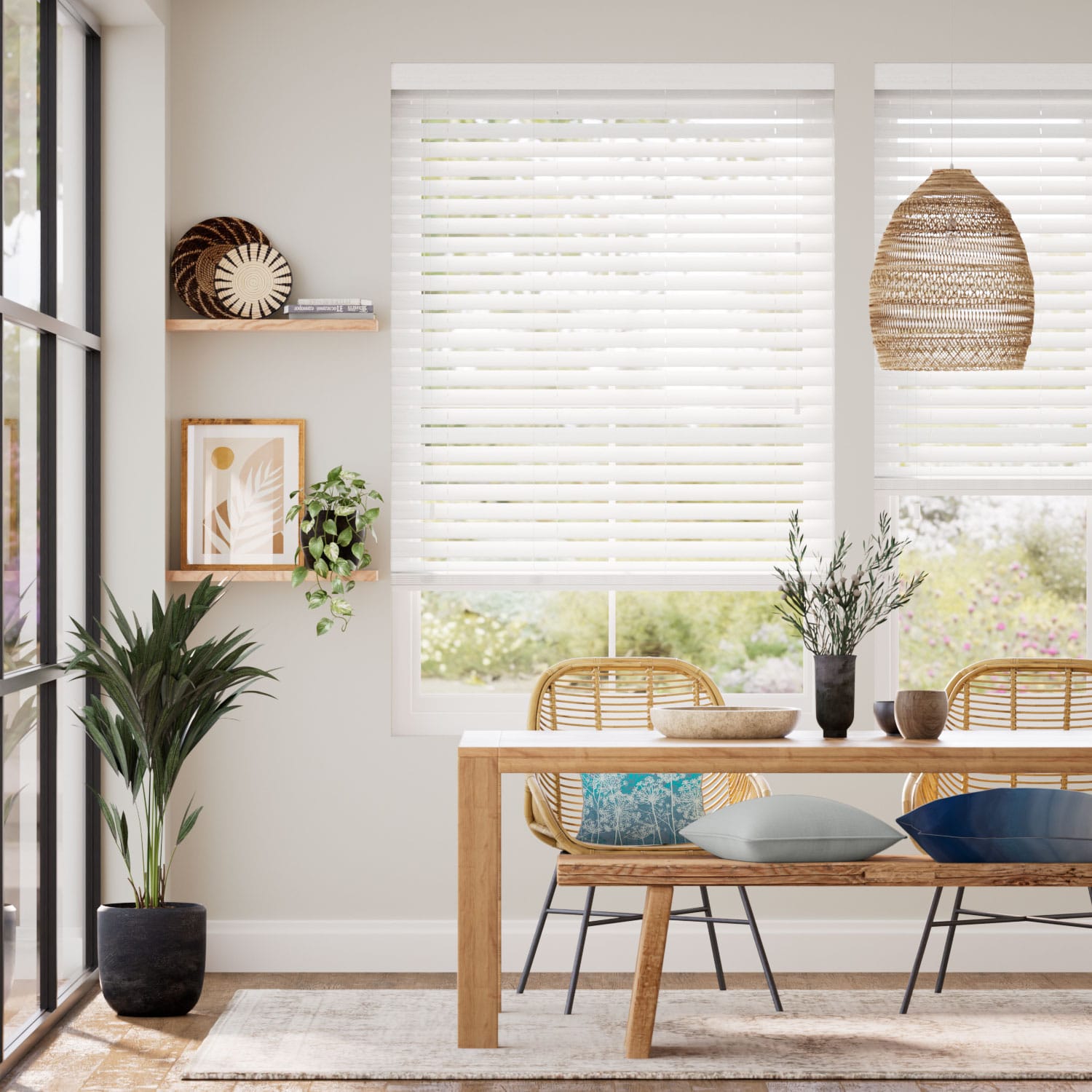 Custom Size Cordless Faux Wood Blinds – White, 2-Inch Slats, 2 Premium Blinds