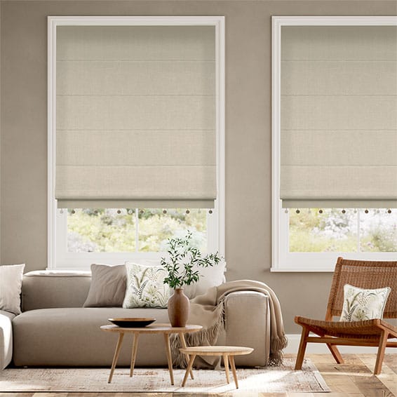 Bijou Linen Latte Fawn Trimmed Roman Blind