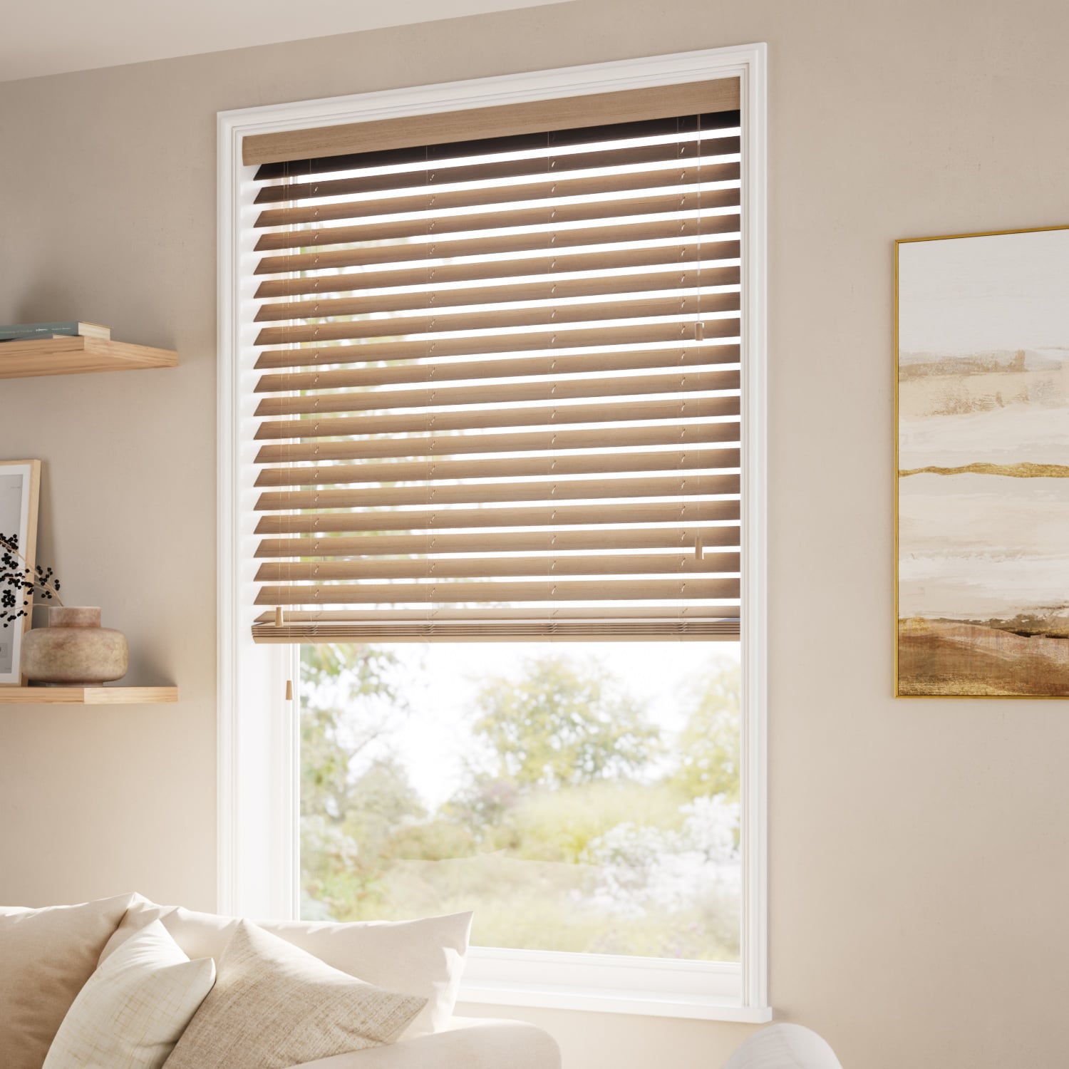 Click2Go Chestnut Faux Wood Blind - 50mm Slat