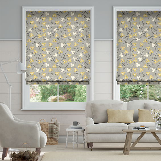 Country Blossom Linen Ashen Gold Roman, Country Curtains Roman Shades