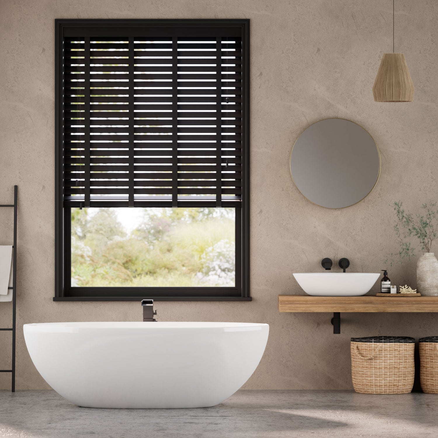 Click2Go Dark Storm & Noir Wooden Blind - 50mm Slat