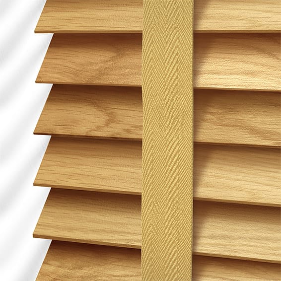 European Oak & Honey Wooden Blind with Tapes 50mm Slat