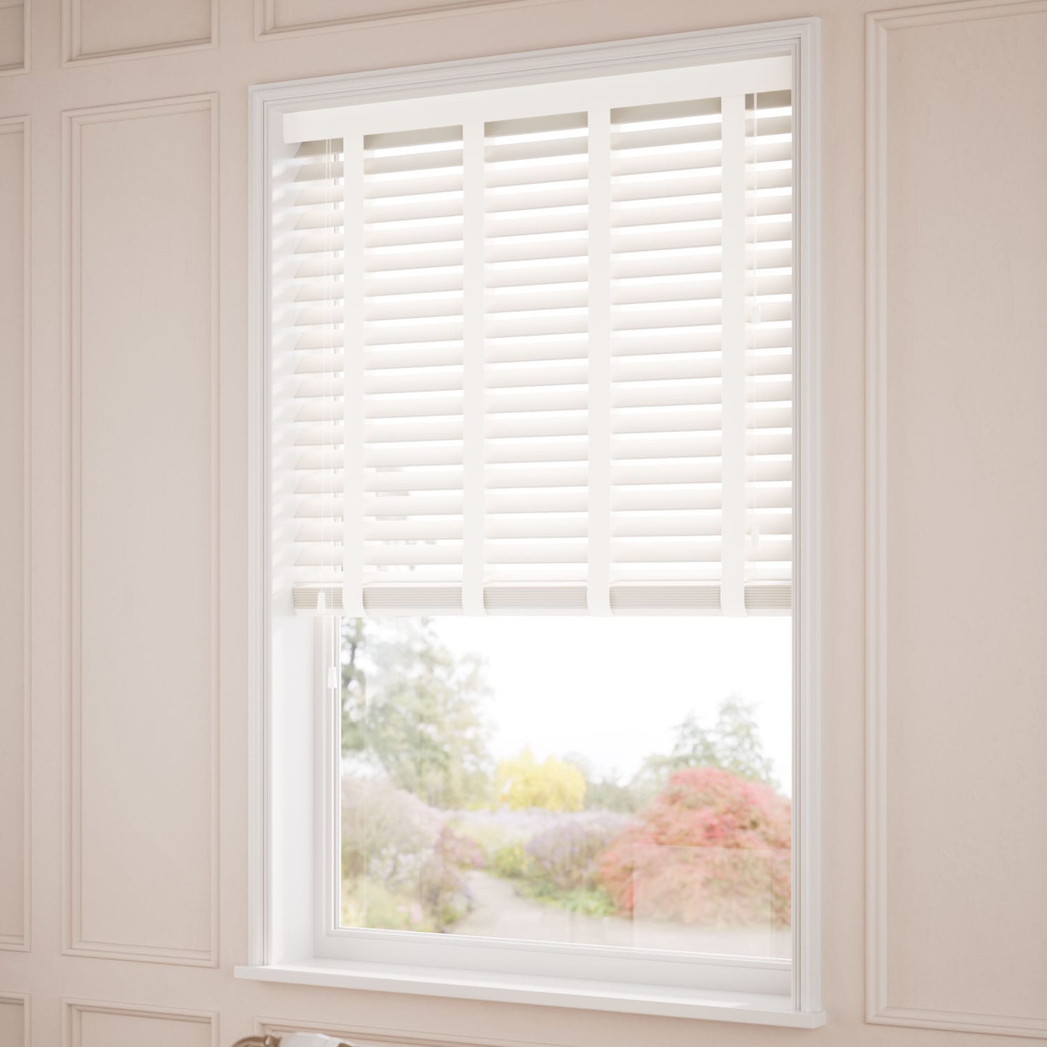 White Wooden Blinds With Tapes Made To, Wooden Faux Blinds With Tapes