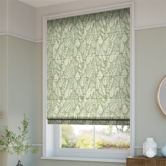 Scandi Ferns Vintage Linen Sage Roman Blind
