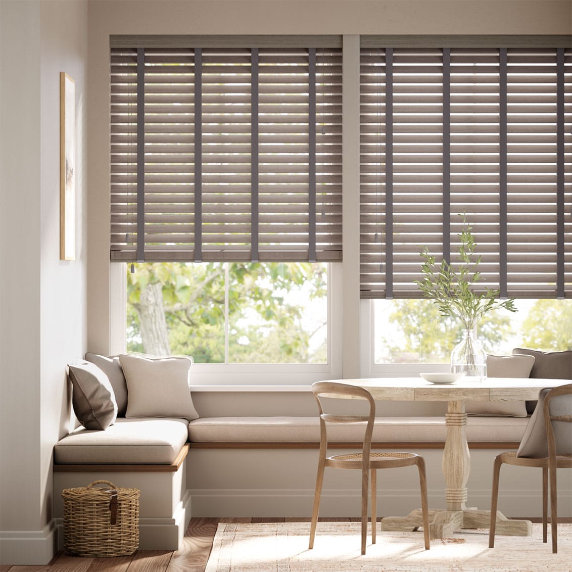 Grey Blinds Contemporary Faux Wood, Bathroom Wooden Blinds